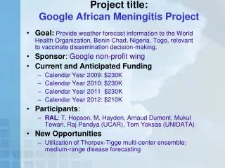 Project title: Google African Meningitis Project