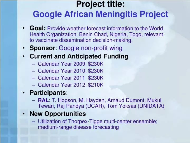 project title google african meningitis project