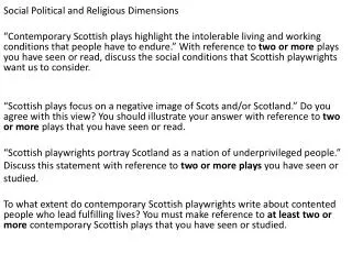 Social Political and Religious Dimensions