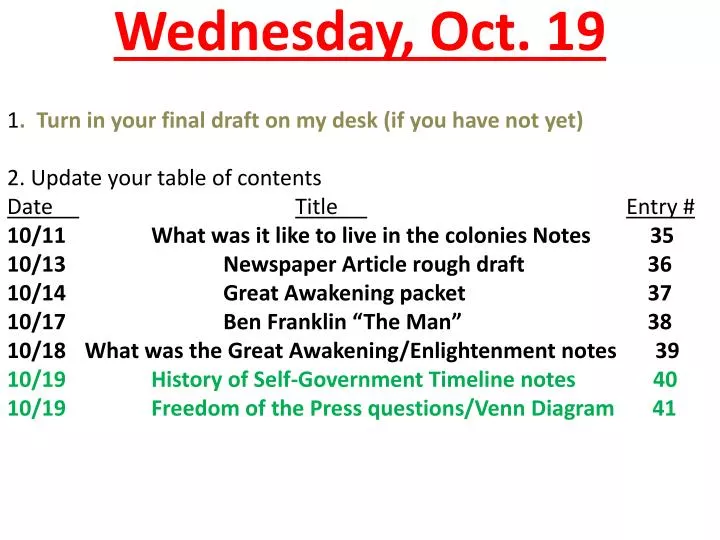 wednesday oct 19