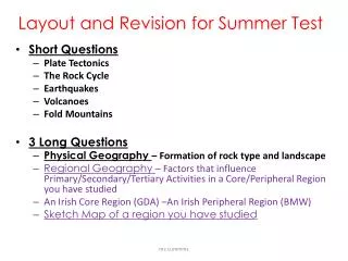 Layout and Revision for Summer Test