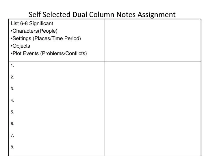 self selected dual column notes assignment