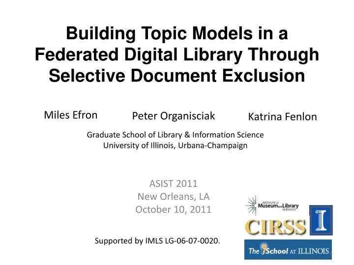building topic models in a federated digital library through selective document exclusion
