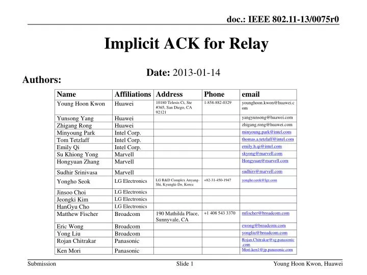 implicit ack for relay
