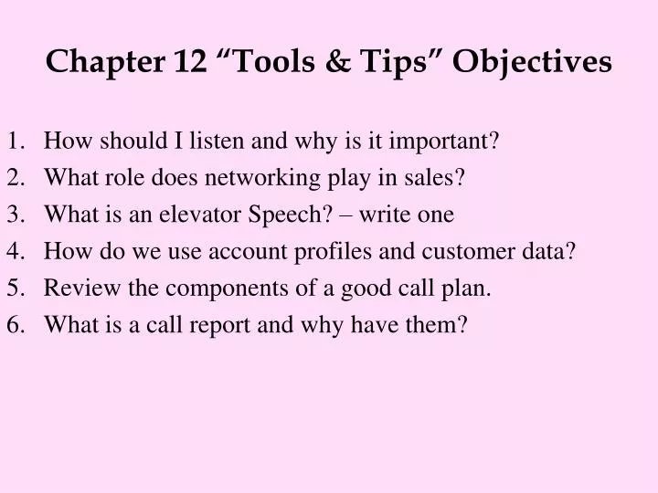 chapter 12 tools tips objectives