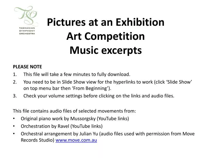 pictures at an exhibition art competition music excerpts