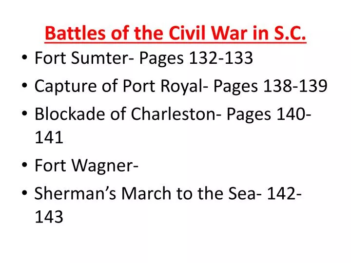battles of the civil war in s c