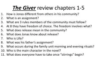 The Giver review chapters 1-5