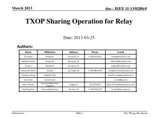 TXOP Sharing Operation for Relay