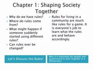 Chapter 1: Shaping Society Together