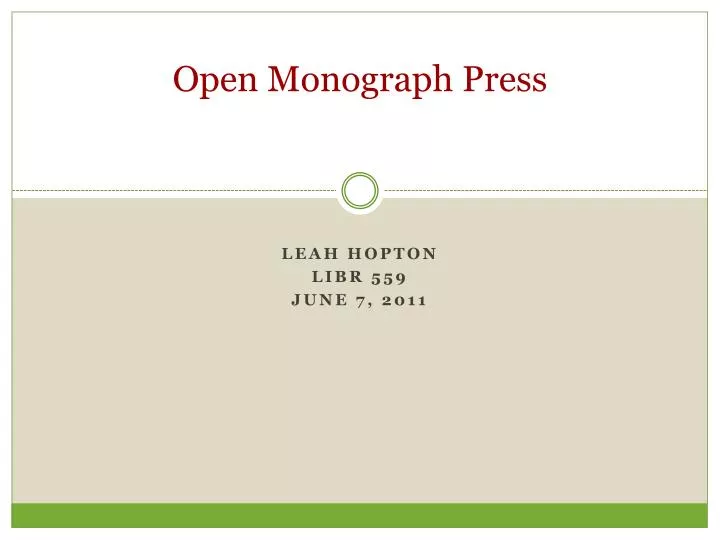 open monograph press