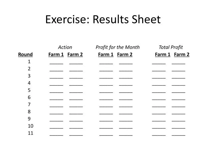 exercise results sheet