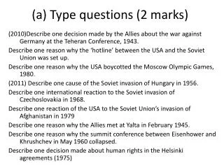 (a) Type questions (2 marks)