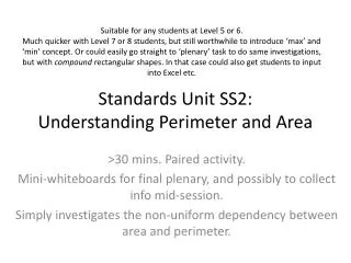 Standards Unit SS2: Understanding Perimeter and Area