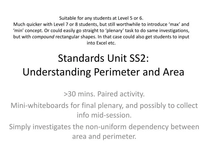 standards unit ss2 understanding perimeter and area