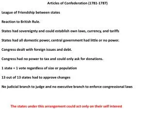 Articles of Confederation (1781-1787) League of Friendship between states