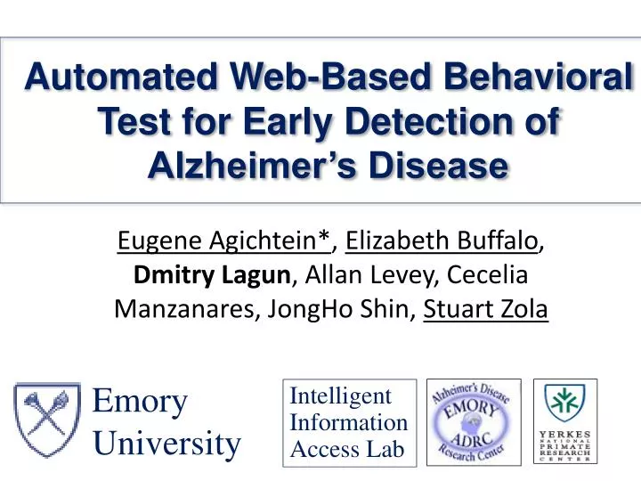 automated web based behavioral test for early detection of alzheimer s disease