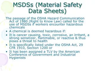 MSDSs (Material Safety Data Sheets)