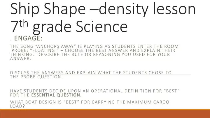 ship shape density lesson 7 th grade science