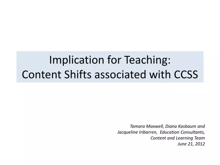 implication for teaching content shifts associated with ccss