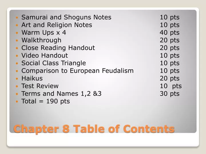 chapter 8 table of contents