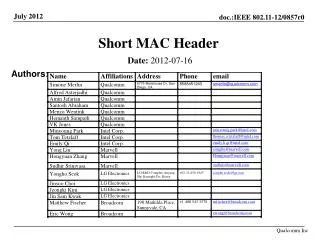 Short MAC Header