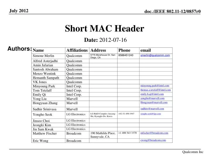short mac header