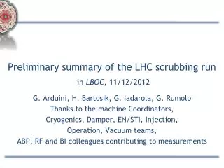 Preliminary summary of the LHC scrubbing run in LBOC , 11/12/2012