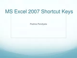 MS Excel 2007 Shortcut Keys