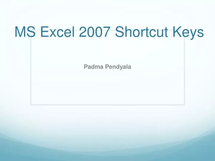 ms excel 2007 shortcut keys