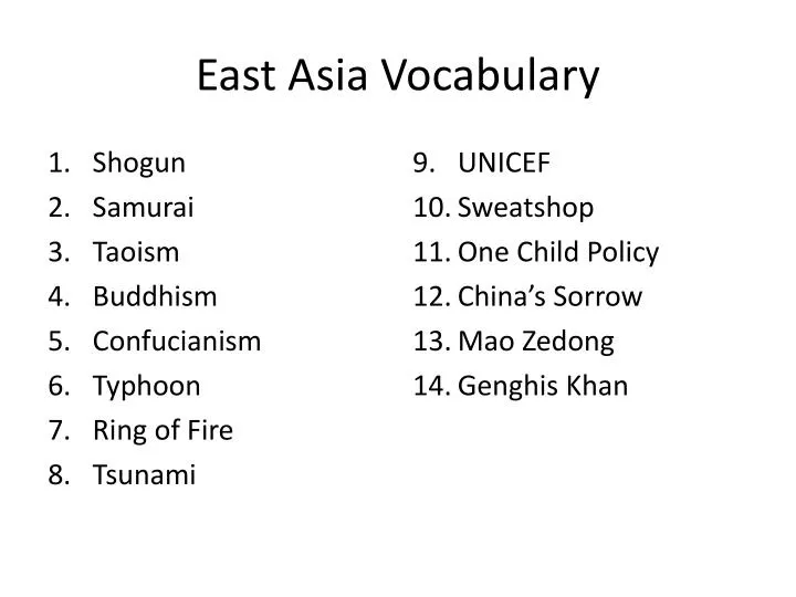 east asia vocabulary