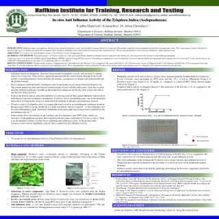 In-vitro Anti Influenza Activity of the Tylophora Indica ( Asclepeadaceae )