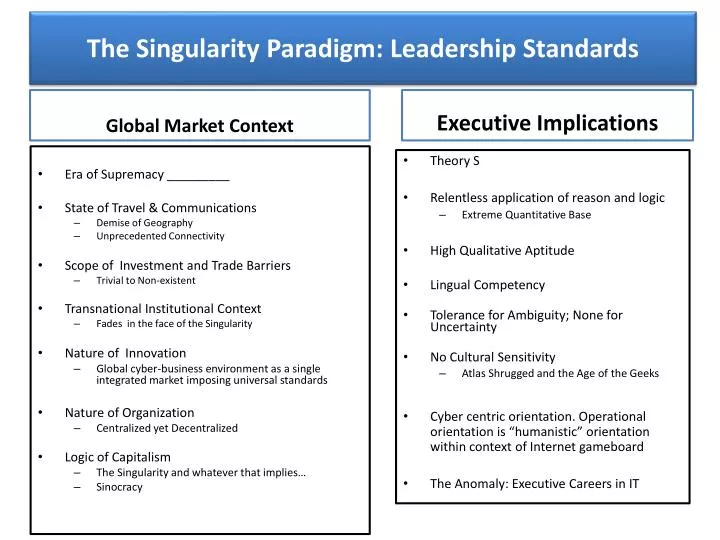 the singularity paradigm leadership standards