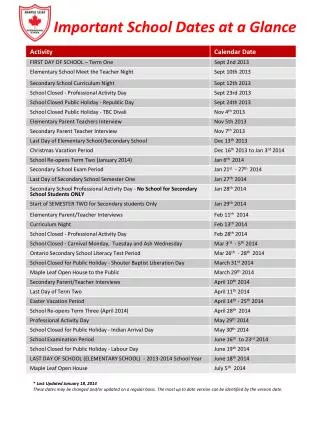 important school dates at a glance