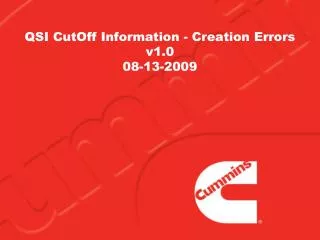 QSI CutOff Information - Creation Errors v1.0 08-13-2009