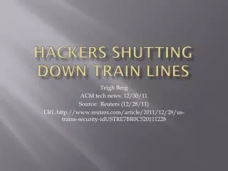 Hackers Shutting down Train Lines