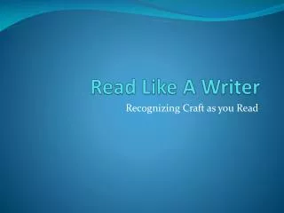 Read Like A Writer