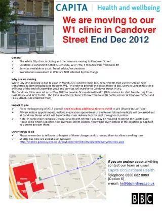 We are moving to our W1 clinic in Candover Street End Dec 2012