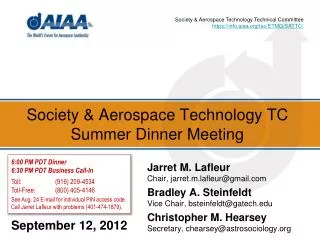 Society &amp; Aerospace Technology TC Summer Dinner Meeting