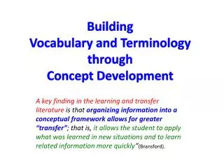 Building Vocabulary and Terminology through Concept Development