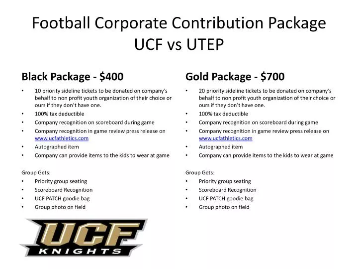 football corporate contribution package ucf vs utep