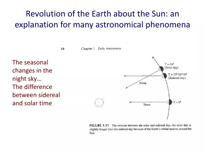 revolution of the earth about the sun an explanation for many astronomical phenomena