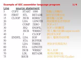 Example of SIC assembler language p r ogram Line source statement