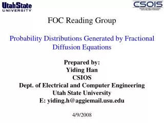 FOC Reading Group Probability Distributions Generated by Fractional Diffusion Equations