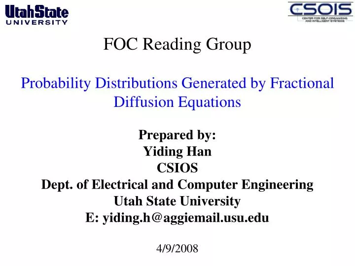 foc reading group probability distributions generated by fractional diffusion equations