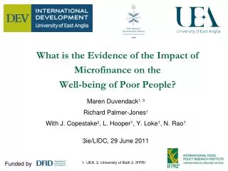 What is the Evidence of the Impact of Microfinance on the Well-being of Poor People?