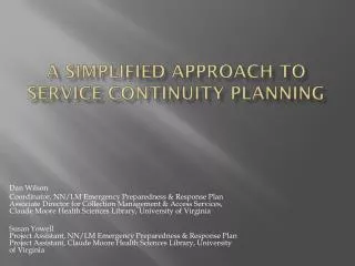 A Simplified Approach to Service Continuity Planning