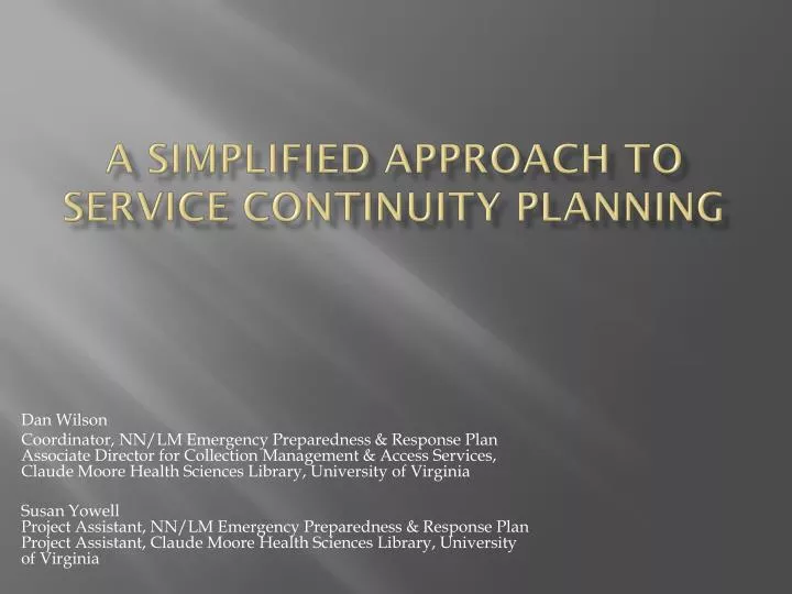 a simplified approach to service continuity planning