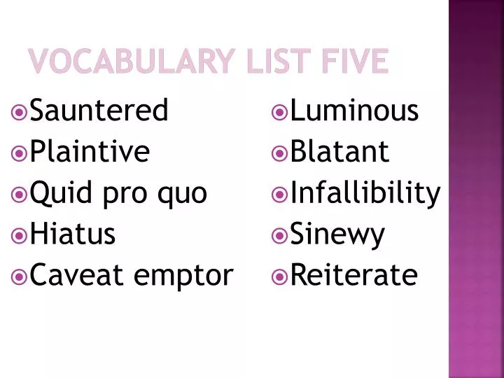 vocabulary list five
