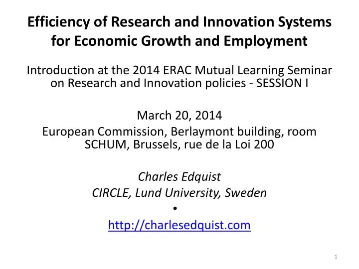 efficiency of research and innovation systems for economic growth and employment